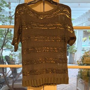 Chico's Gold Sequin Scoop-Neck Knit Top